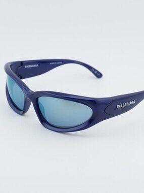 Balenciaga BB0157S 009 Sport Sunglasses Blue Geometric Frame, Blue Lenses